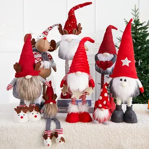 Handmade Christmas Gnome Plush Reindeer Faceless Doll Ornament Retractable Leg Nordic Xmas Decoration Home Tabletop Gift