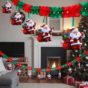 Festive Christmas garland and Santa Claus hanging ornaments for holiday home decoration