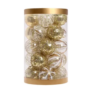 Elegant gold and white Christmas ball ornament set with mixed patterns in cylindrical box