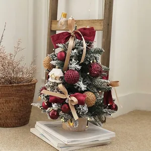 Mini Árbol de Navidad Nevado de PE para Mesa Con Luces LED y Adornos Navideños para Decoración de Oficina