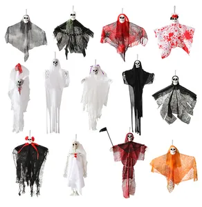 Sammlung von zwölf verschiedenen Halloween-Hängegeistern mit Gazegewändern