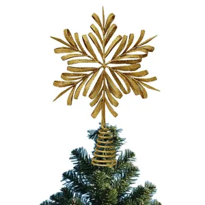 Sparkling gold iron snowflake Christmas tree topper with hollow design festive ornament