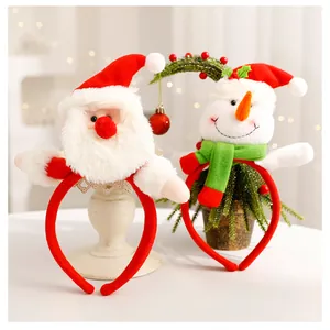 Festliche Weihnachts-Plüschstirnbänder mit Weihnachtsmann- und Schneemann-Motiven für Geschenke.