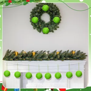 Soft lime green faux fur pom pom Christmas ornaments for wreath and garland decoration
