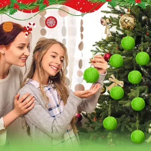 Soft green faux fur pom-pom Christmas tree ornaments for festive holiday home decor