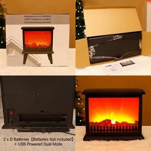 Lanterna a LED per caminetto con effetto fiamma realistico e doppia alimentazione USB.