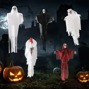 Gruselige Halloween-Hängegeister im Set mit Brautgeist und Sensenmann-Dekoration