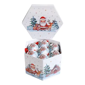 Coffret cadeau de Noël hexagonal avec boules en mousse père Noël et renne décoratives