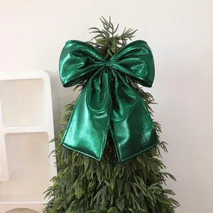Large emerald green metallic velvet bow ornament for Christmas tree topper decoration