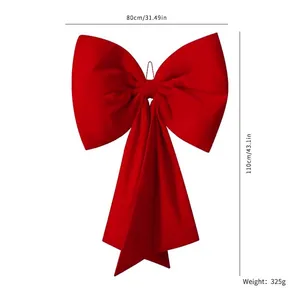 Extra large burgundy velvet Christmas bow hanging ornament, 80x110cm dimensions
