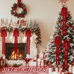 Elegant red velvet bows for festive Christmas tree and home fireplace decoration