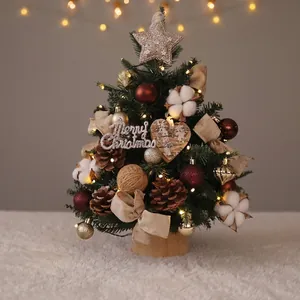 Artificial PET Christmas Tree With LED Warm Lights Mini Desktop Snow Covered Holiday Decoration For Home Office Festive Ornament