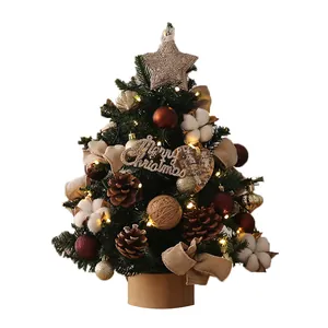 Mini PE Christmas tree with warm LED lights and festive ornaments