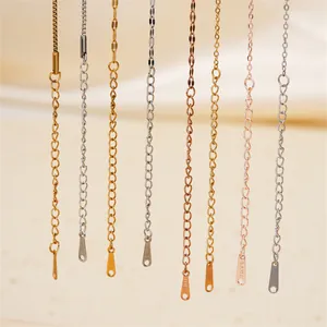 Close-up of various 18k gold plated DIY necklace extension chain styles for jewelry making