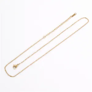 Close-up detail of a fine 18k gold-plated chain with lobster clasp and extender