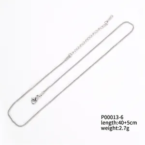 Silver stainless steel box chain necklace with lobster clasp and adjustable extension