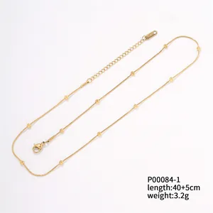 Versatile 18K gold plated stainless steel bead chain necklace with adjustable 40+5cm length