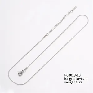 Minimalist silver stainless steel snake chain necklace with extender, 40+5cm length for DIY