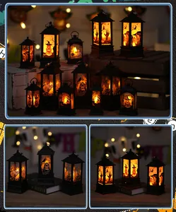 Set of Halloween LED lanterns with spooky witch and skull patterns for party decor