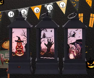 Halloween LED decorative lanterns with spooky witch pumpkin graphics for bar party decor