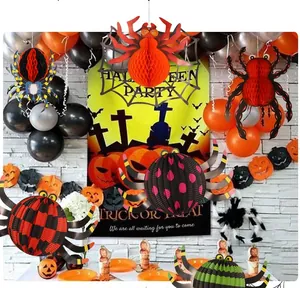 Halloween spider honeycomb paper hanging decorations set for party scene layout