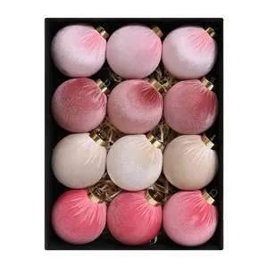 12pcs 6cm pink velvet Christmas ball ornaments set for holiday home decor