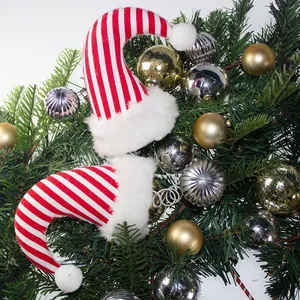 Festive red and white striped Christmas elf hat and leg picks for DIY tree decoration