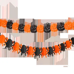 Halloween paper garlands with orange and black pumpkin and spider patterns for party decor