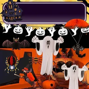 Halloween Paper Honeycomb Ball Hanging Decoration Ghost Bat Spider Pumpkin Witch Pendant Party Home Outdoor Window Decor
