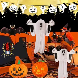 Spooky Halloween paper honeycomb hanging decorations set with ghosts pumpkins and bats