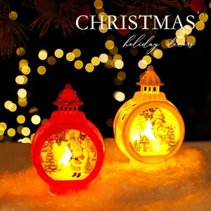 Vintage glowing Christmas lanterns with Santa and Snowman designs for holiday decor