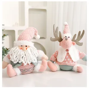 Adorable set de peluches rosas de Navidad con Papá Noel y reno para decoración hogar