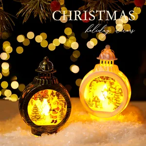 Vintage Christmas LED wind lanterns with Santa and Snowman designs for holiday home decor