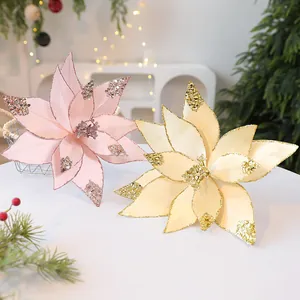 Élégantes fleurs de Noël en maille à paillettes roses et champagne pour décorer