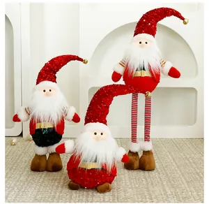 Three festive sequined red Christmas gnomes plush dolls in various standing and telescopic poses