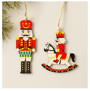 Detailed view of traditional wooden nutcracker ornaments for Christmas tree decoration