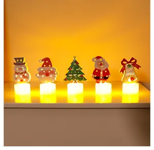 Bougies de Noël LED à lueur chaude avec motifs Père Noël, bonhomme de neige et sapin.