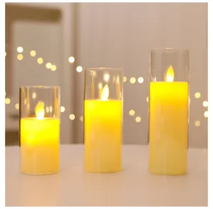 Set di tre candele elettroniche a LED senza fiamma in barattoli di vetro trasparente