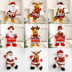 Cartoon Christmas Plush Doll Hanging Ornaments Santa Claus Snowman Reindeer Bear Plaid Fabric Pendant For Tree Party Decor