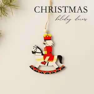 Wooden Nutcracker on rocking horse hanging Christmas tree ornament decoration