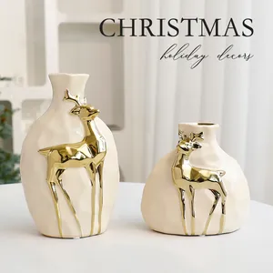 Nordische Weihnachten Rentier Keramik Vase Moderne Minimalistische Goldene Elch Relief Blumen Vase Desktop Dekor Geschenk