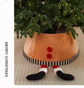 Cozy Christmas tree skirt base cover featuring creative Santa legs and buttons decoration