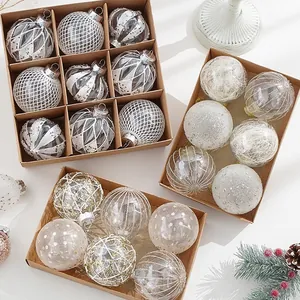 Ensemble de Boules de Noël en Plastique Minimaliste Moderne Or Argent Champagne Paillettes Décorations à Suspendre pour Sapin