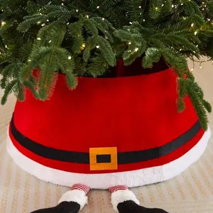 Christmas Tree Skirt Decoration Santa Claus Design Tree Collar With Elf Legs Striped Border Xmas Holiday Scene Decor