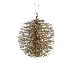Élégante décoration de Noël suspendue ovale en forme d'aiguille de pin dorée scintillante