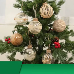 Σετ Χριστουγεννιάτικες Μπάλες από Διαφανές PET Νορβηγικού Στυλ Με Ρετρό Σχοινί Γιούτας Μαργαριτάρια Φτερά Αποξηραμένα Λουλούδια Διακοσμητικά για το Σπίτι