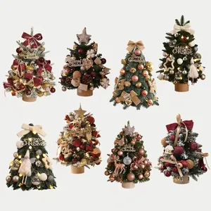 Mini Albero di Natale da Scrivania Pre-illuminato Con Luci LED Albero PE Artificiale Con Pigne Fiocchi per Decorazioni