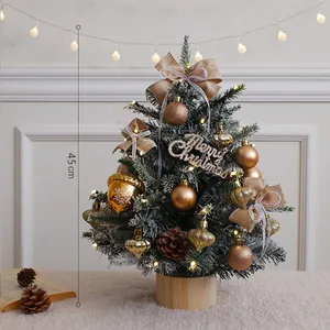 Mini albero di Natale artificiale da 45 cm con palline dorate e luci LED calde