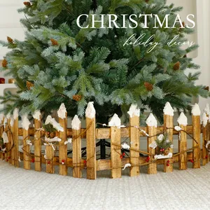 Rustikaler Weihnachts Holz Zaun Dekoration Schneebedeckter Holz Rentier Schneeflocke Haus Für Tannenbaum Basis Tischplatte Szene Layout Festliche Deko