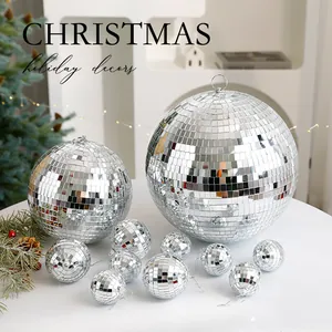 Silberne Weihnachtsspiegel Diskokugel Ornamente Reflektierende Glas Schaum Dekorative Kugeln Für Feiertags Party Baum Deko
